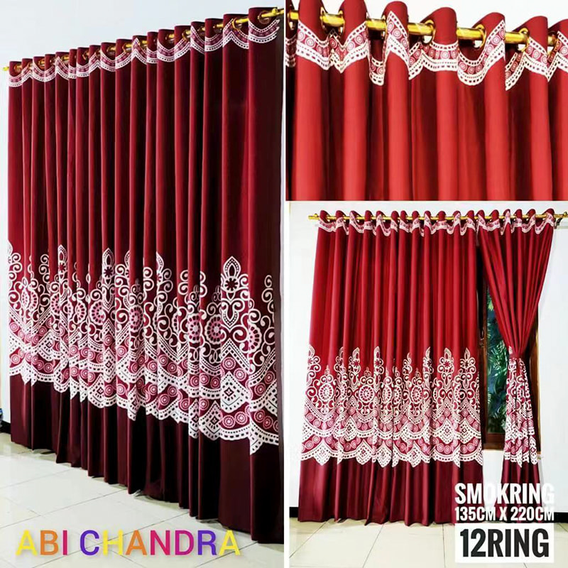 Tirai Damask Ruang Tamu Gentian Poliester Blackout